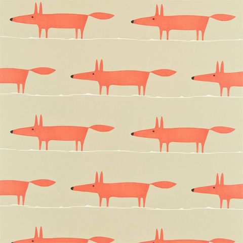 Mr Fox Neutral And Paprika Voile Fabric