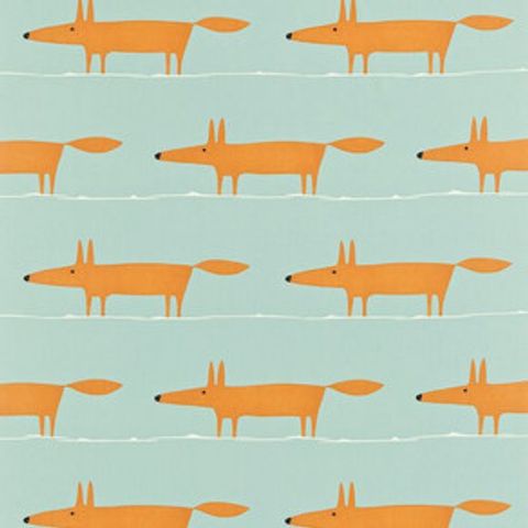 Mr Fox Sky Tangerine And Chalk Voile Fabric