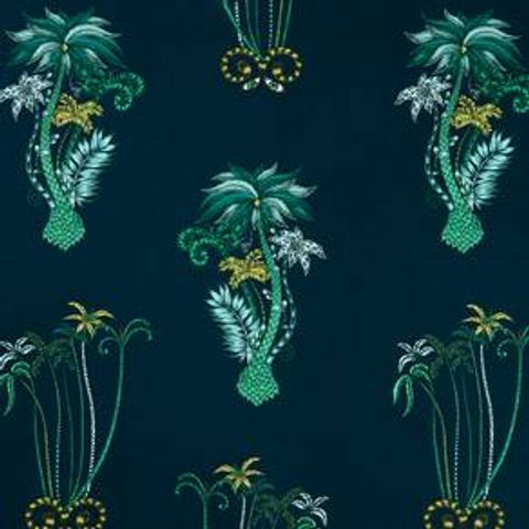Jungle Palms Navy Upholstery Fabric