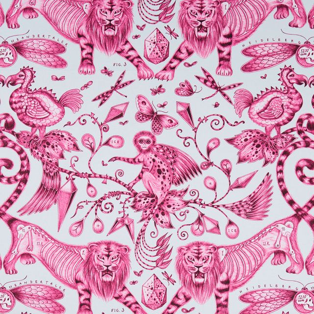 Clarke and Clarke Animalia Extinct Magenta