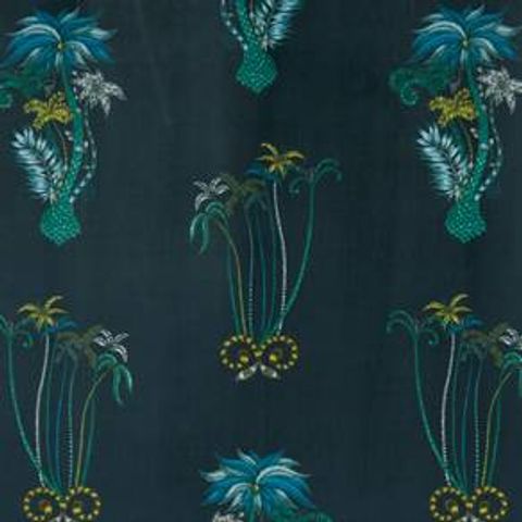 Jungle Palms Navy Velvet Upholstery Fabric