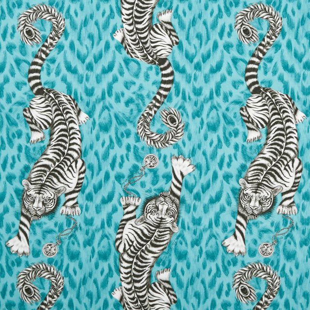 Clarke and Clarke Animalia Tigris Teal Upholstery Fabric