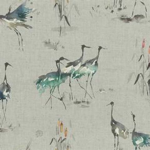 Cranes Linen Cobalt Voile Fabric