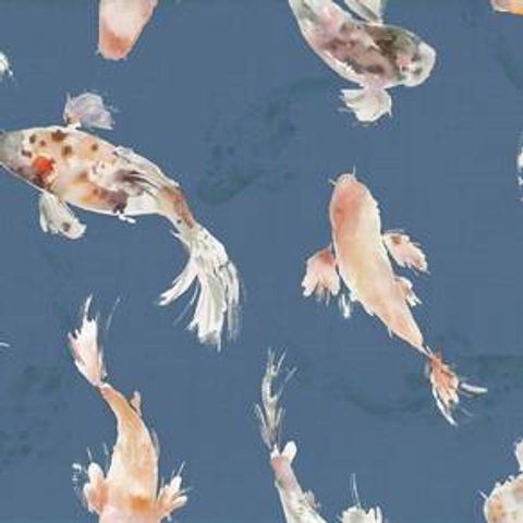 Koi Carp Cobalt Voile Fabric