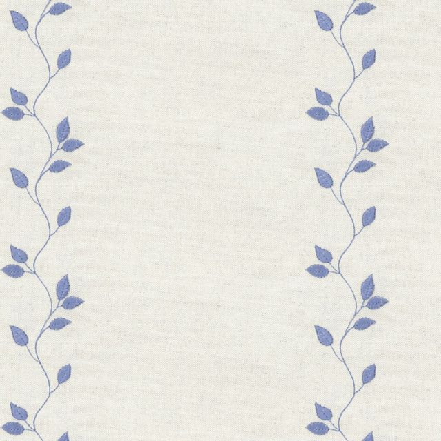 Ian Mankin The Blue and Navy Collection Embroidered Union Leaf Airforce Upholstery Fabric