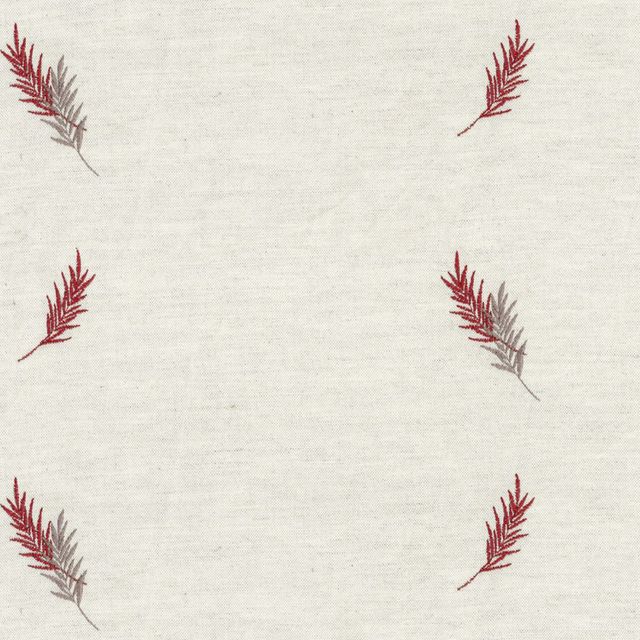 Ian Mankin The Peony and Pink Collection Embroidered Union Fern Red Upholstery Fabric