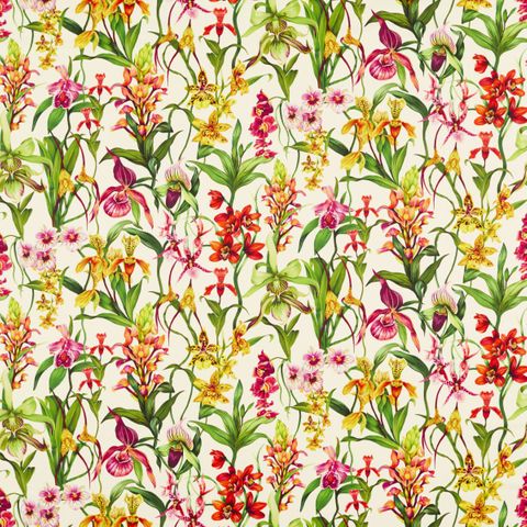 Kalina Parchment/Forest/Azalea Upholstery Fabric