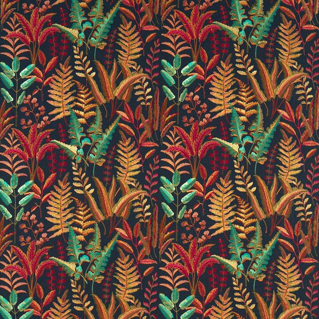 Clarke and Clarke Marianne Fabric BRACKEN RUSSET/AQUA EMB