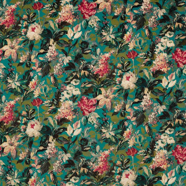 Clarke and Clarke Marianne Fabric LILUM PEACOCK VELVET