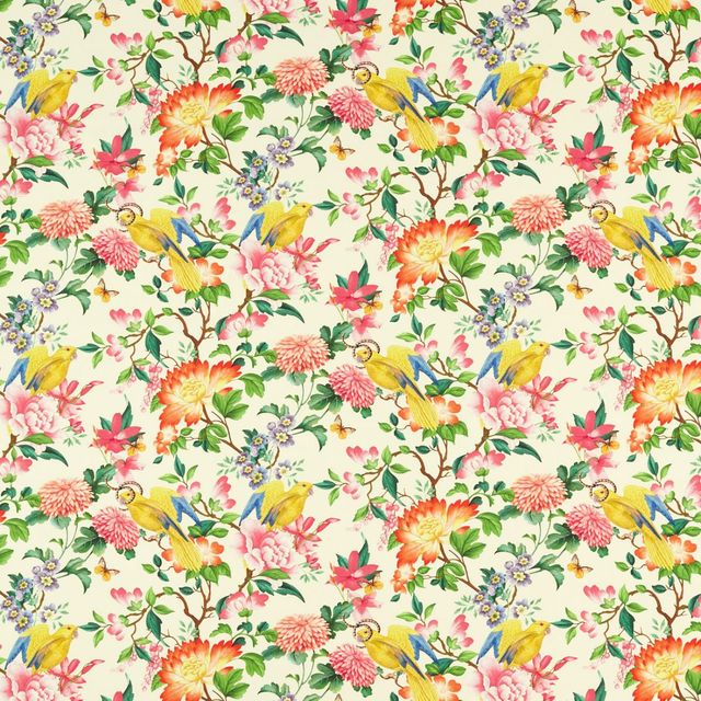 Clarke and Clarke Botanical Wonders Fabric GOLDEN PARROT IVORY