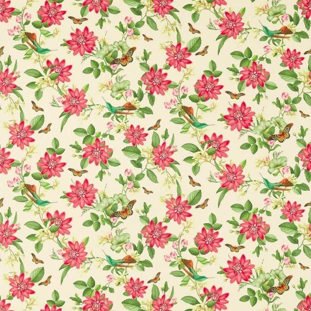 Clarke and Clarke Botanical Wonders Fabric PINK LOTUS IVORY