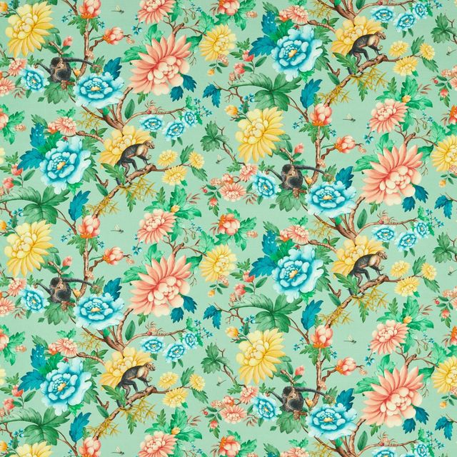 Clarke and Clarke Botanical Wonders Fabric SAPPHIRE GARDEN MINERAL