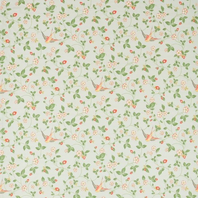 Clarke and Clarke Botanical Wonders Fabric WILD STRAWBERRY DOVE LINEN