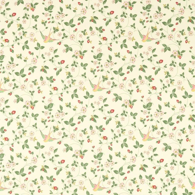 Clarke and Clarke Botanical Wonders Fabric WILD STRAWBERRY IVORY LINEN