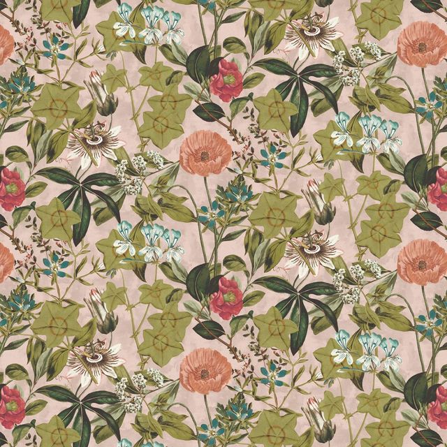 Clarke and Clarke Exotica 2 Fabric PASSIFLORA BLUSH VELVET