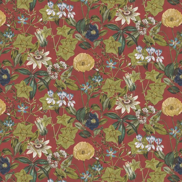 Clarke and Clarke Exotica 2 Fabric PASSIFLORA ROUGE VELVET