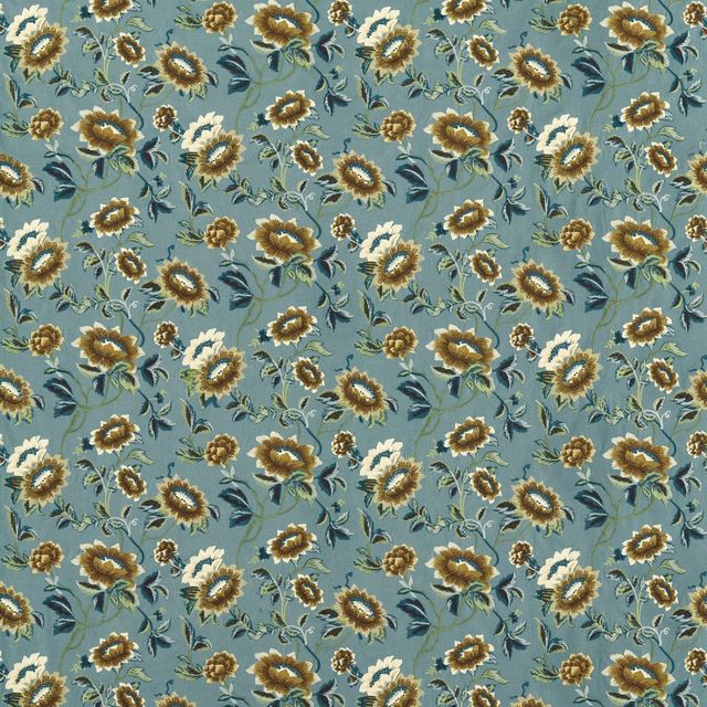 Clarke and Clarke Botanical Wonders Fabric TONQUIN CHARTREUSE/DENIM EMBROIDERY