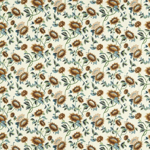 Clarke and Clarke Botanical Wonders Fabric TONQUIN IVORY/CHARTREUSE EMBROIDERY