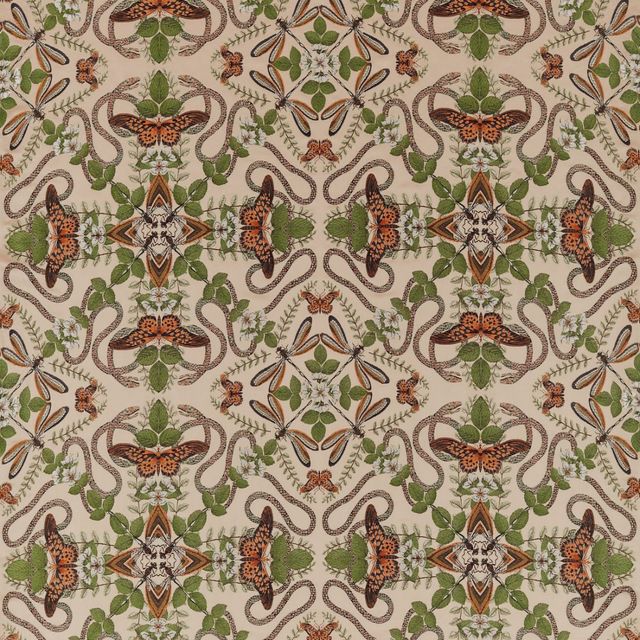 Clarke and Clarke Botanical Wonders Fabric EMERALD FOREST BLUSH JACQUARD