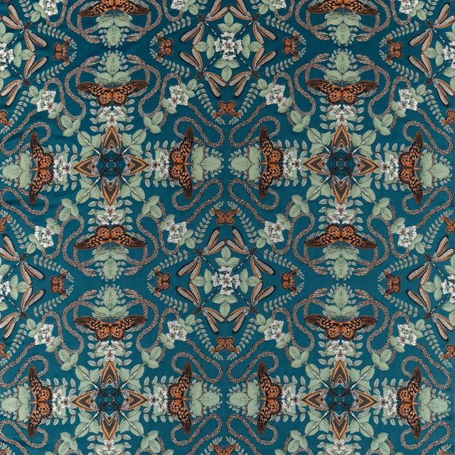 Clarke and Clarke Botanical Wonders Fabric EMERALD FOREST MIDNIGHT JACQUARD