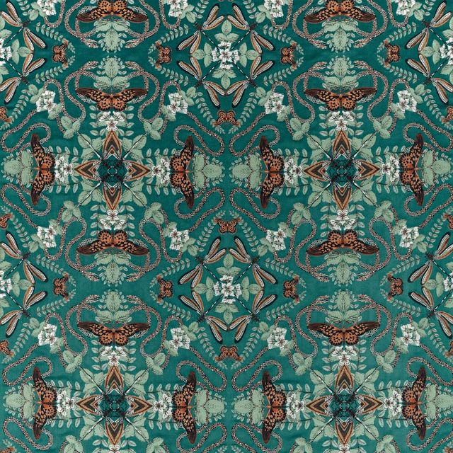 Clarke and Clarke Botanical Wonders Fabric EMERALD FOREST TEAL JACQUARD