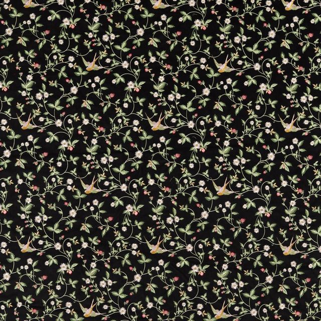 Clarke and Clarke Botanical Wonders Fabric WILD STRAWBERRY NOIR EMBROIDERY