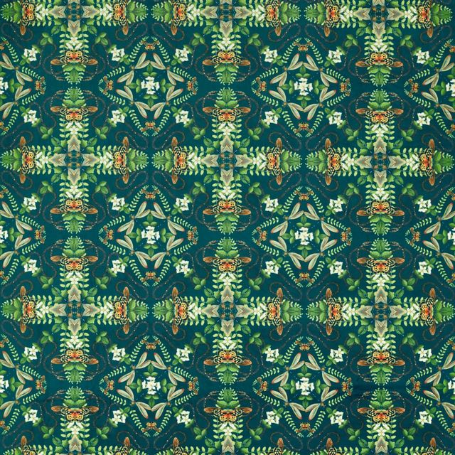 Clarke and Clarke Botanical Wonders Fabric EMERALD FOREST TEAL VELVET