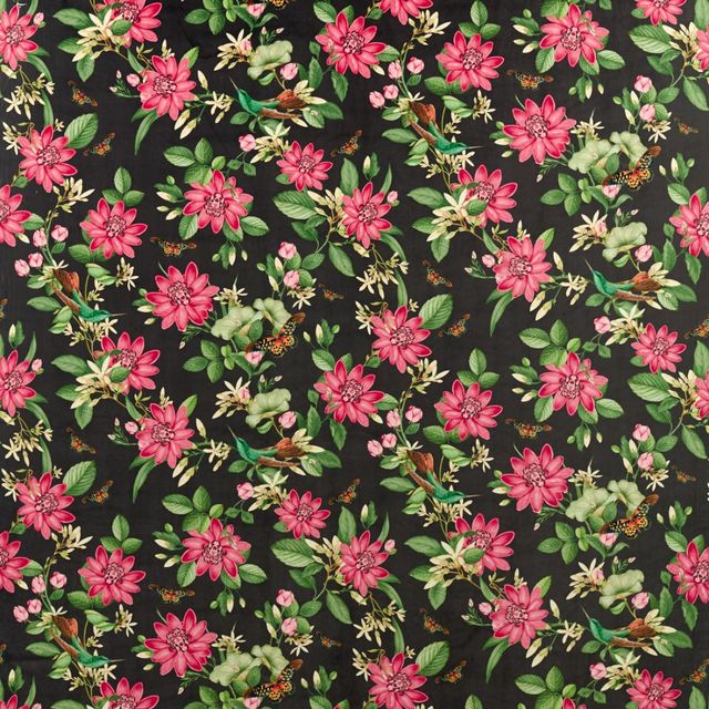 Clarke and Clarke Botanical Wonders Fabric PINK LOTUS NOIR VELVET
