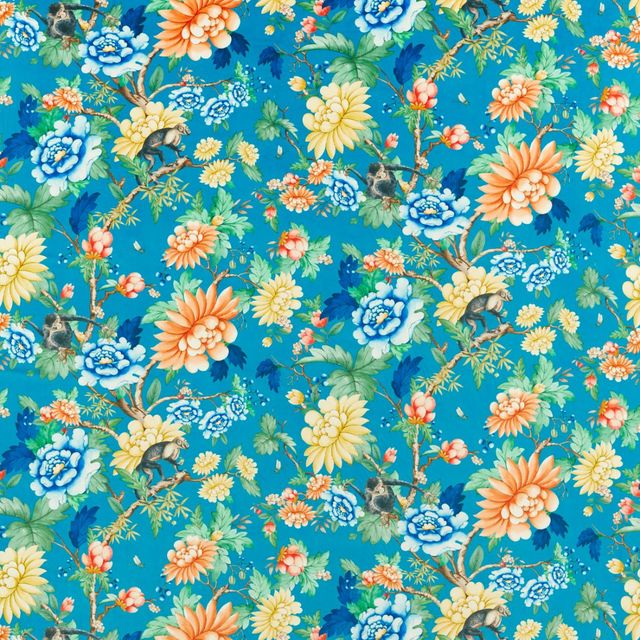 Clarke and Clarke Botanical Wonders Fabric SAPPHIRE GARDEN SAPPHIRE VELVET