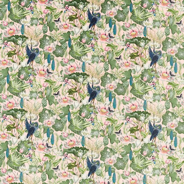 Clarke and Clarke Botanical Wonders Fabric WATERLILY BLUSH VELVET