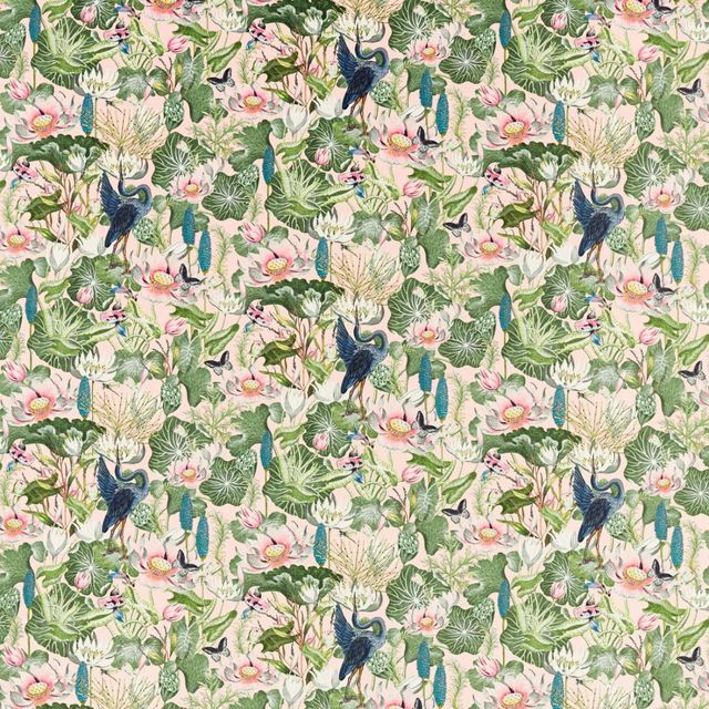 Clarke and Clarke Botanical Wonders Fabric WATERLILY BLUSH VELVET Upholstery Fabric