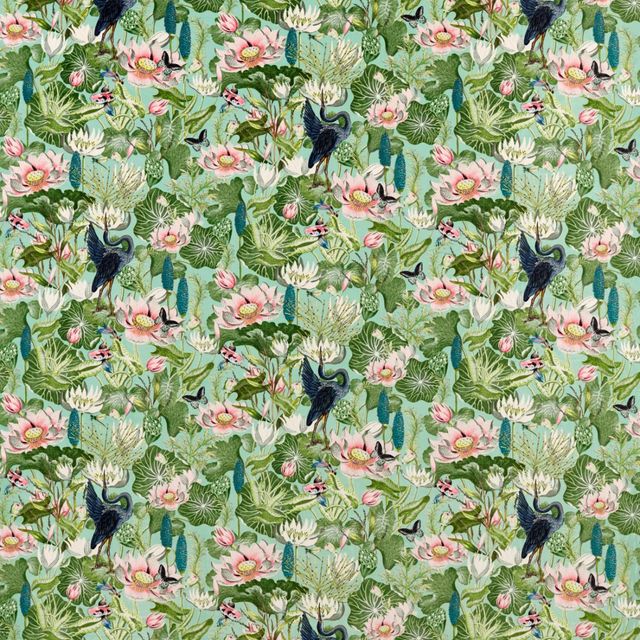 Clarke and Clarke Botanical Wonders Fabric WATERLILY MINERAL VELVET