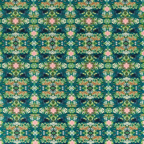 WONDERLUST TEA STORY TEAL VELVET Upholstery Fabric