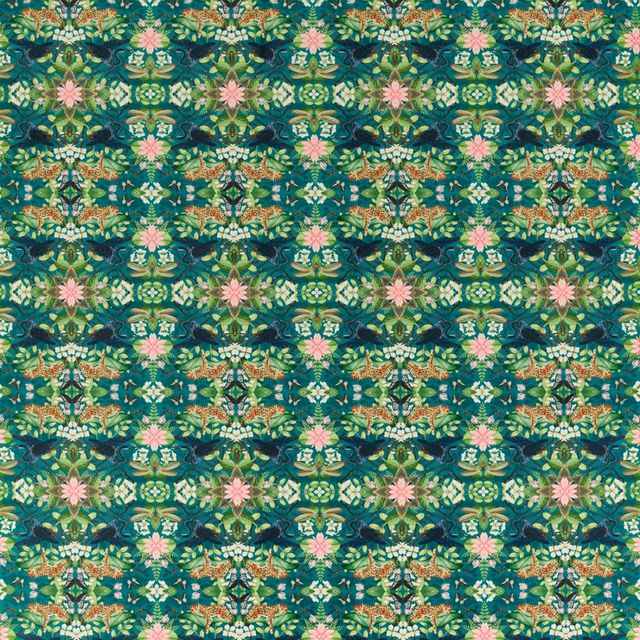 Clarke and Clarke Botanical Wonders Fabric WONDERLUST TEA STORY TEAL VELVET