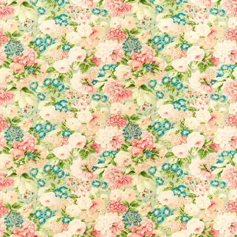 Rose & Peony Sage/Coral Upholstery Fabric