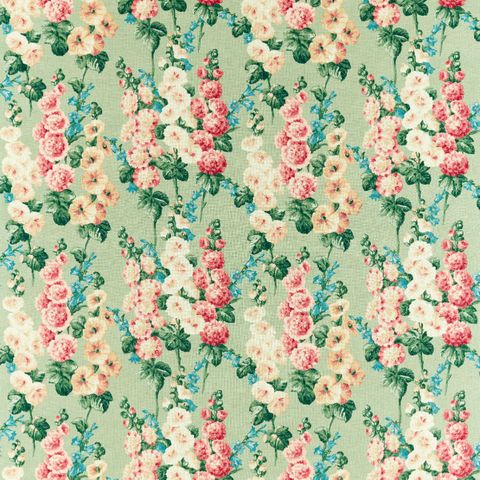 Hollyhocks Sage/Rose Upholstery Fabric