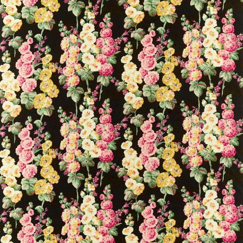 Hollyhocks Ebony/Cerise Upholstery Fabric