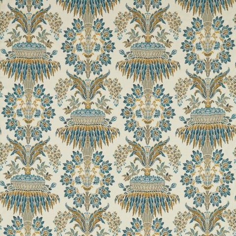 Long Gallery Brocade Teal/Gold Upholstery Fabric