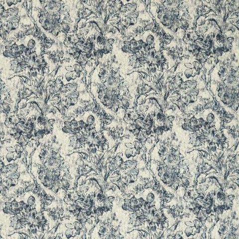 Fringed Tulip Toile Woad Upholstery Fabric