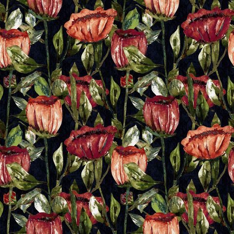 Tulippa Velvet Print Ruby Upholstery Fabric