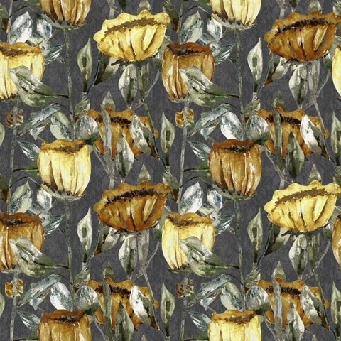 Tulippa Velvet Print Ochre Upholstery Fabric