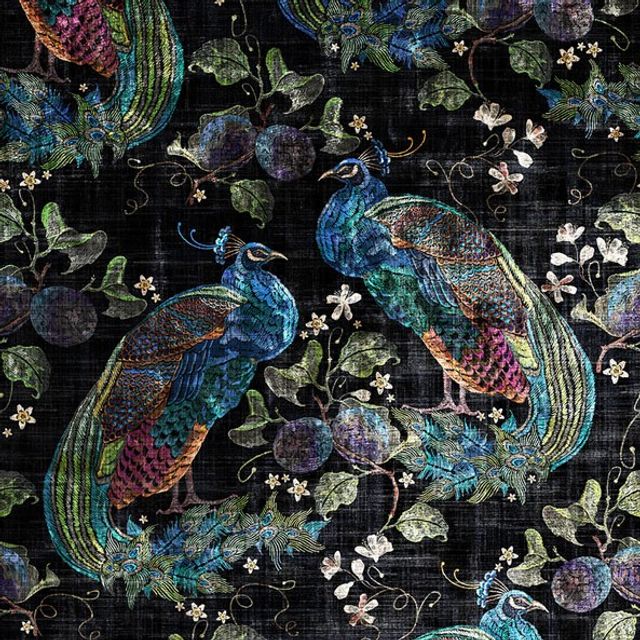 Utopia Peacock Peacock Opulence Black Upholstery Fabric