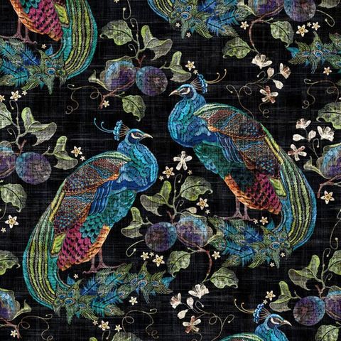 Peacock Luxor Black Upholstery Fabric