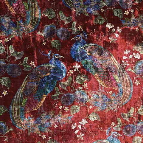 Peacock Opulence Cranberry Upholstery Fabric