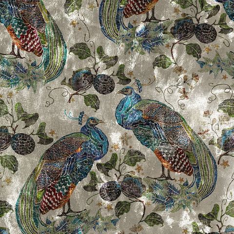 Peacock Opulence Natural Upholstery Fabric