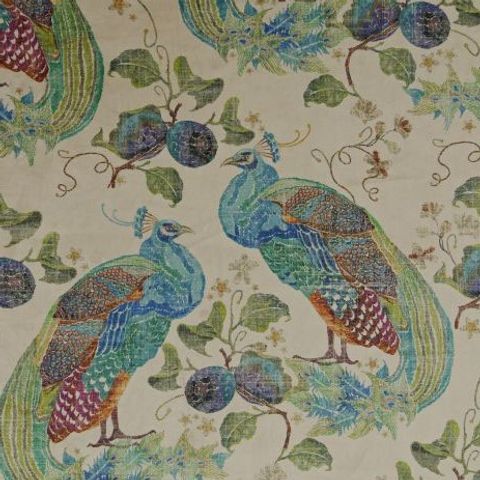 Peacock Luxor Natural Upholstery Fabric