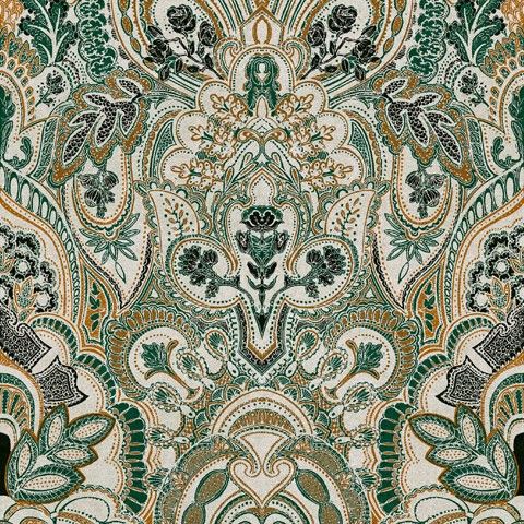 Damask Dangereuse Gin Bottle Green Upholstery Fabric