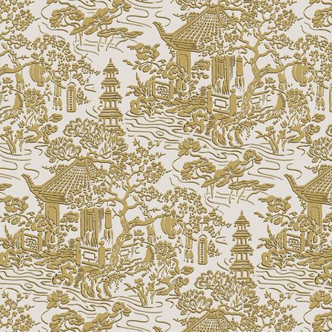 V&A Pagoda Gold Upholstery Fabric