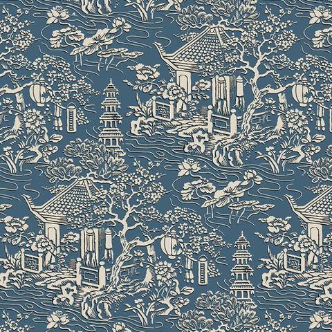 V&A Pagoda French Blue Upholstery Fabric