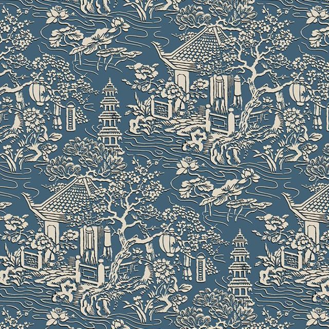 Arley House V&A Classic Collection V&A Pagoda French Blue Upholstery Fabric